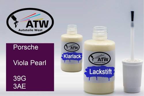 Porsche, Viola Pearl, 39G 3AE: 20ml Lackstift + 20ml Klarlack - Set, von ATW Autoteile West.